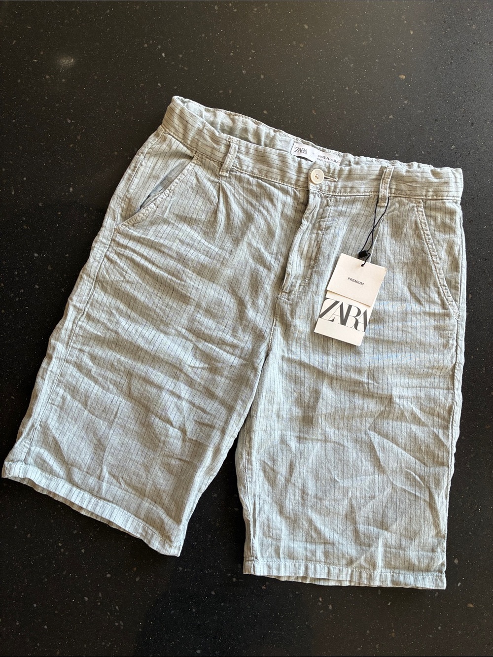 ZARA Kids Light Gray Pinstripe Linen-Blend Bermuda Shorts Size 13-14 Years